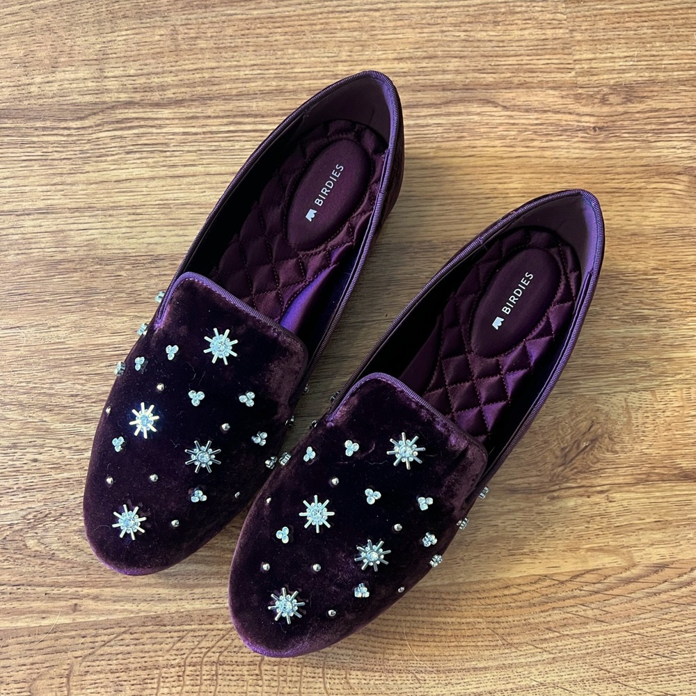 NBW Birdies The Starling Limited Maroon Crystal Velvet Flats